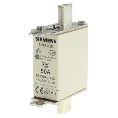 Siemens 50A NH Fuse, NH000, 500V ac