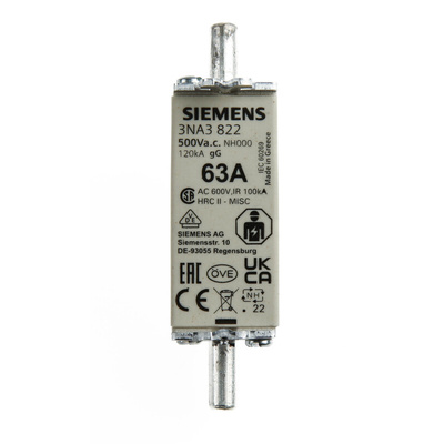 Siemens 63A NH Fuse, NH000, 500V ac