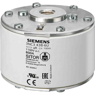 Siemens 900A size NH3 Square Body Flush End Contacts Fuse, aR, 1kV