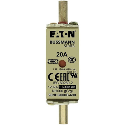 Eaton 20A NH Fuse, NH000, 690V ac