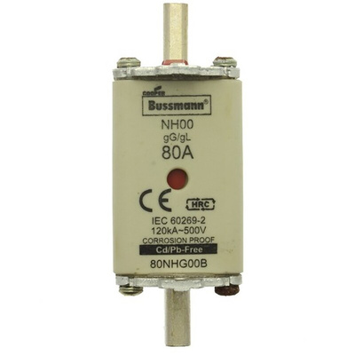 Eaton 80A Bolted Tag Fuse, NH00, 500V ac