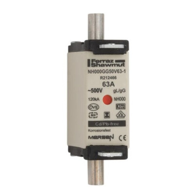 Mersen 63A NH Fuse, NH 000, 500V ac