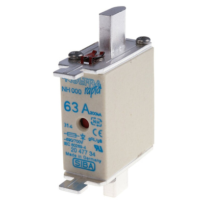 SIBA 63A NH Fuse, NH000, 690V ac