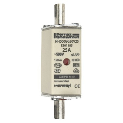 Mersen 25A NH Fuse, NH000, 500V ac
