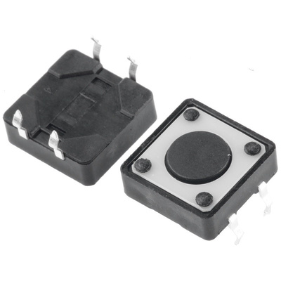 Black Button Tactile Switch, Single Pole Single Throw (SPST) 50 mA @ 24 V dc 0.5mm