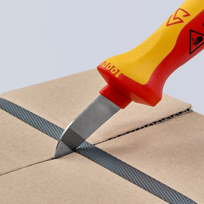 Knipex Cable Knife insulating multi-component handle, VDE/1000V, 190 mm Overall, 50 mm Blade, Bimaterial Handle