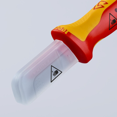 Knipex Cable Knife insulating multi-component handle, VDE/1000V, 190 mm Overall, 50 mm Blade, Bimaterial Handle