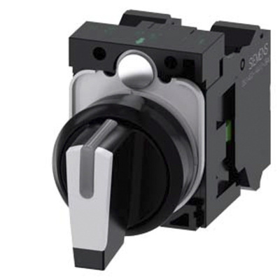 Siemens 3 Position Short Black Handle Selector Switch - (SPDT) 22mm Cutout Diameter, Illuminated