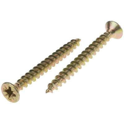Pozidriv Countersunk Steel Wood Screw Yellow Passivated, Zinc Plated, 6mm Thread, 60mm Length