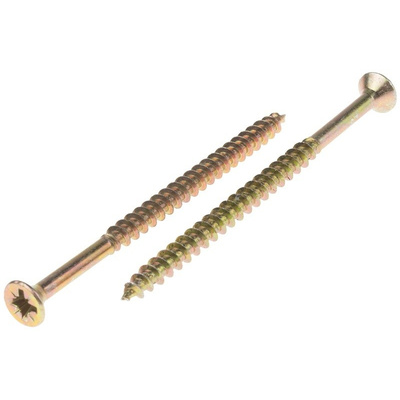 Pozidriv Countersunk Steel Wood Screw Yellow Passivated, Zinc Plated, 6mm Thread, 100mm Length