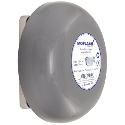 Moflash AB6 Solenoid Series Wall Mount Siren, 24 V dc, 100dB at 1 m, IP44, DC, Single-Tone