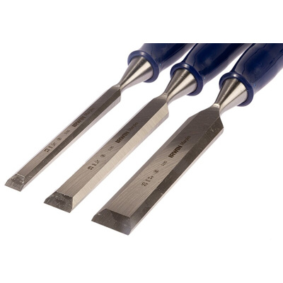 Irwin 3 Piece Steel Bevel Edge Chisel Set, 13.0 mm, 19 mm, 25 mm Blade Width