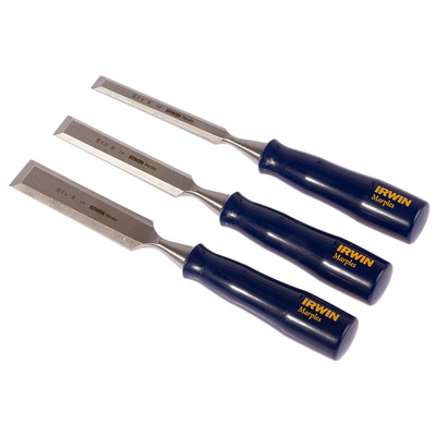 Irwin 3 Piece Steel Bevel Edge Chisel Set, 13.0 mm, 19 mm, 25 mm Blade Width