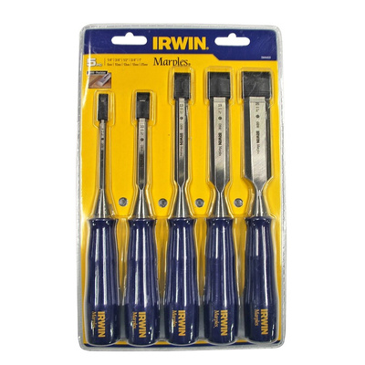 Irwin 5 Piece Steel Bevel Edge Chisel Set, 6.0 mm, 10 mm, 13 mm, 19 mm, 25 mm Blade Width