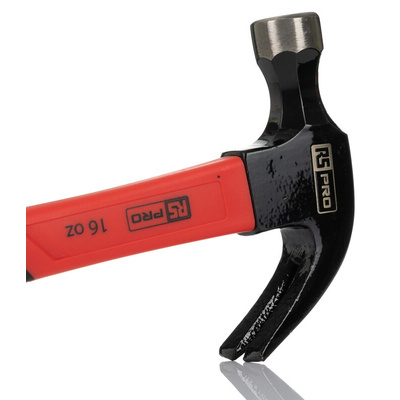 RS PRO Carbon Steel Claw Hammer with Fibreglass Handle, 450g