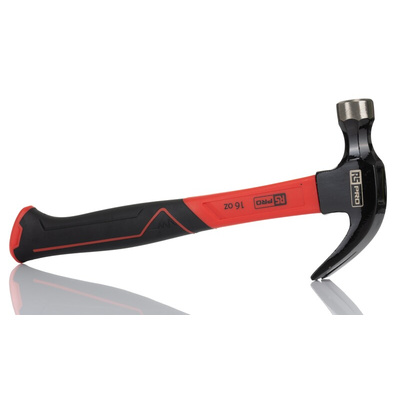 RS PRO Carbon Steel Claw Hammer with Fibreglass Handle, 450g