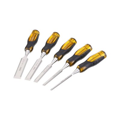 Stanley 5 Piece Carbon Steel Wood Chisel Set, 370mm Length, 6 mm, 12 mm, 18 mm, 25 mm, 32 mm Blade Width