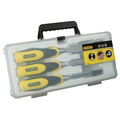 Stanley 3 Piece Carbon Steel Wood Chisel Set, 12.0 mm, 18 mm, 25 mm Blade Width
