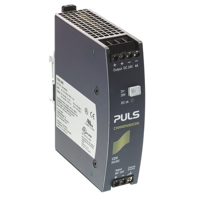 PULS DIMENSION-CD 96W Isolated DC-DC Converter DIN Rail Mount, Voltage in 8.4 → 16.2 V dc, Voltage out 24V dc