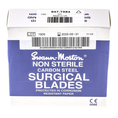 Swann-Morton Carbon Steel Scalpel Blade, No.10, 100 per Package