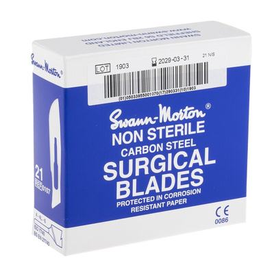 Swann-Morton Carbon Steel Scalpel Blade, No.21, 100 per Package