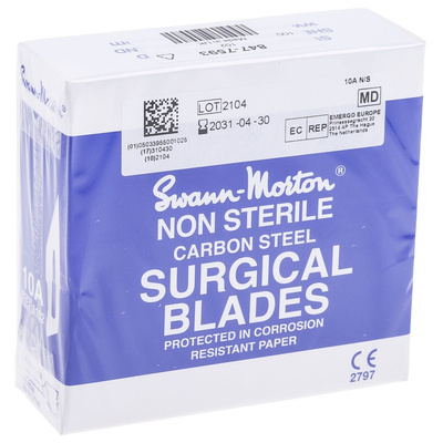 Swann-Morton Carbon Steel Scalpel Blade, 10A, 100 per Package