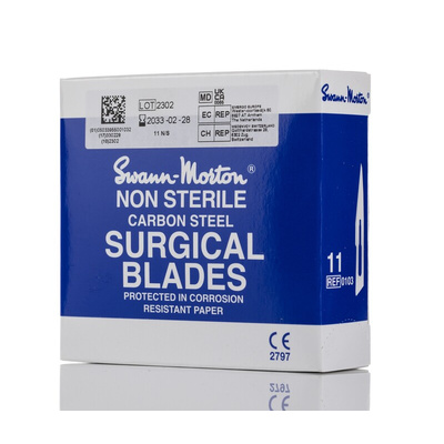 Swann-Morton Carbon Steel Scalpel Blade, No.11, 100 per Package