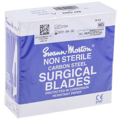 Swann-Morton Carbon Steel Scalpel Blade, No.26, 100 per Package