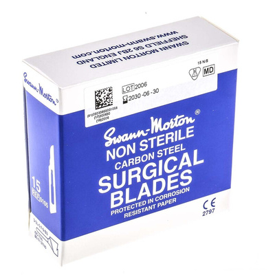Swann-Morton Carbon Steel Scalpel Blade, No.15, 100 per Package