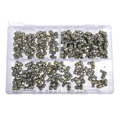 RS PRO Grease Nipple Kit Contains H1 Straight 8x1 mm (x50); H2-45 8x1 mm (x50); H3-90 8x1 mm (x50); Box