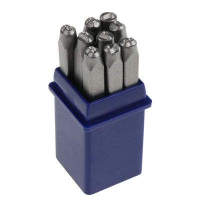 RS PRO 4mm x 9 Piece Engraving Punch Set, (0 → 8)