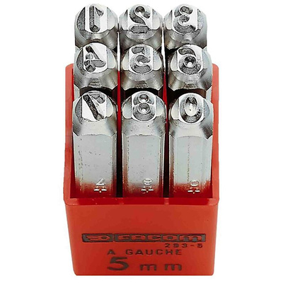 Facom 5mm x 9 Piece Engraving Punch Set, (0 → 9)