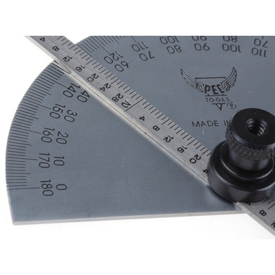 RS PRO 180° Imperial Protractor, 6 in Tempered Steel Blade