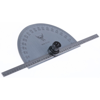 RS PRO 180° Imperial Protractor, 6 in Tempered Steel Blade