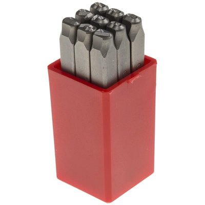 RS PRO 4mm x 9 Piece Engraving Number Punch Set, (0 → 8)