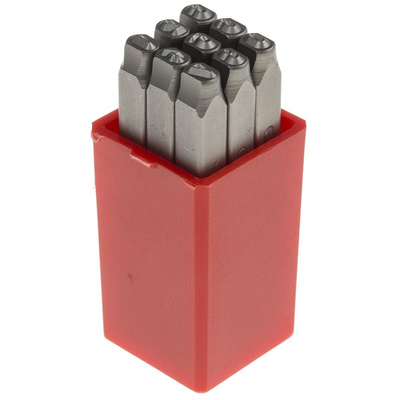 RS PRO 3mm x 9 Piece Engraving Number Punch Set, (0 → 8)