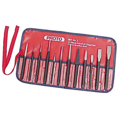 Stanley Proto 12-Piece Punch Set, Pin Punch, 1/4 → 7/16 in Shank