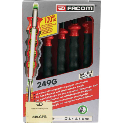 Facom 5-Piece Punch Set, Anti-Vibration Punch, 3 → 8 mm Shank