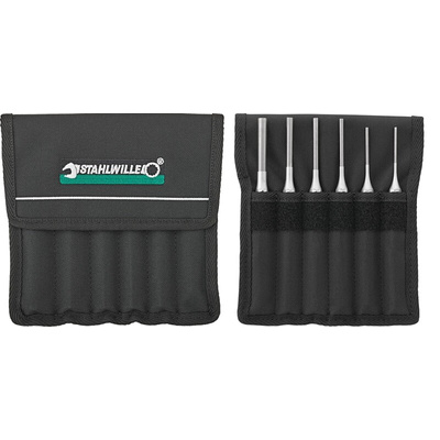 STAHLWILLE 6-Piece Punch Set, Pin Punch, 2.5 mm, 3 mm, 4 mm, 5 mm, 6 mm, 8 mm Shank, 150 mm Overall