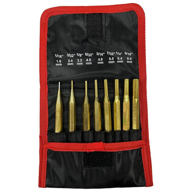 8-Piece Punch Set, Pin Punch, 1.6 → 8 mm Shank, 88.9 mm Overall