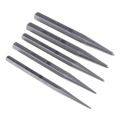 RS PRO 5-Piece Punch Set, Centre Punch, 1/16 → 5/32 in Shank