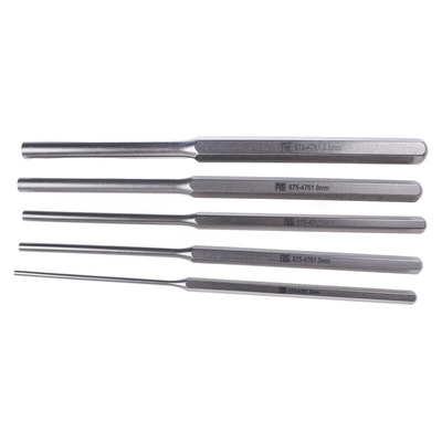 RS PRO 5-Piece Punch Set, Parallel Pin Punch, 3 → 9.5 mm Shank