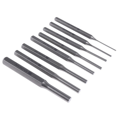 RS PRO 8-Piece Punch Set, Parallel Pin Punch, 1/16 to 7/32 in Shank