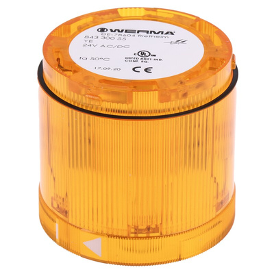 Werma 843 Series Amber Steady Effect Beacon Unit, 24 V dc, LED Bulb, AC, DC, IP54