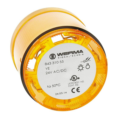 Werma 843 Series Yellow Flashing Effect Beacon Unit, 24 V dc, LED Bulb, AC, DC, IP54