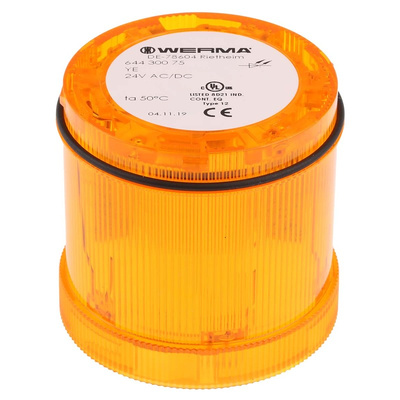 Werma 644 Series Yellow Steady Effect Beacon Unit, 24 V dc, LED Bulb, AC, DC, IP65