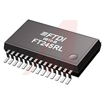 FTDI Chip FT245RL-TUBE, USB Controller, 1Mbps, USB 2.0, 1.8 to 5.25 V, 28-Pin SSOP