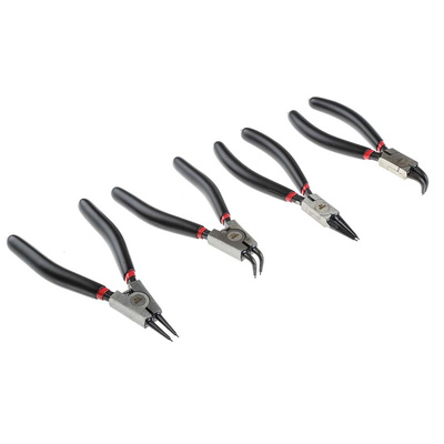 RS PRO 4-Piece Circlip Plier Set, Bent, Straight Tip, 250 mm Overall