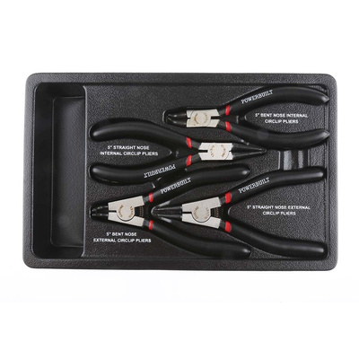 RS PRO 4-Piece Circlip Plier Set, Bent, Straight Tip, 250 mm Overall