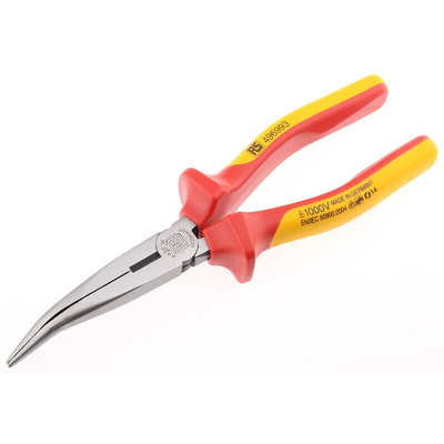 RS PRO Long Nose Pliers, 200 mm Overall, Bent Tip